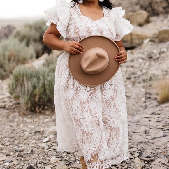Ivy City Co Cream and Brown Lace Midi Dress - Picture 4 of 4